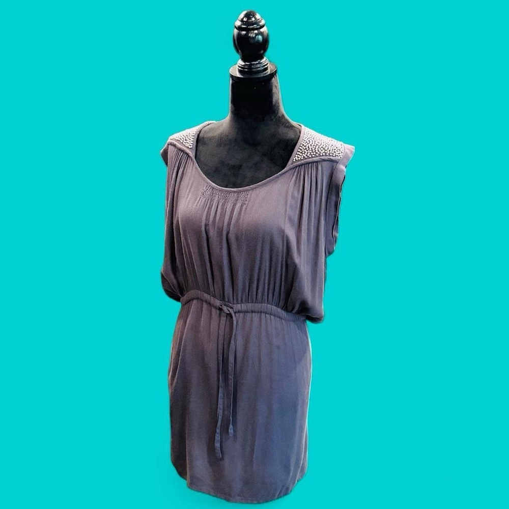 Interlud Beaded Grey Lightweight Fairy Coquette Empire Waist Sheath Slip Dress L